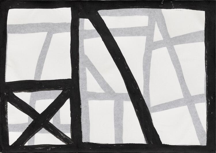 Susan Hefuna, Cityscape Stein, 2018. Tusche auf Reispapier, 29,7x42 cm © 2018, Susan Hefuna / Künstlerresidenz Chretzeturm <br>